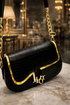 Black Crocodile Rexine Shoulder Bag for Girls