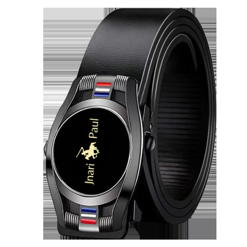 Men Genuine Leather Belt Black Gold Buckle Casual Business