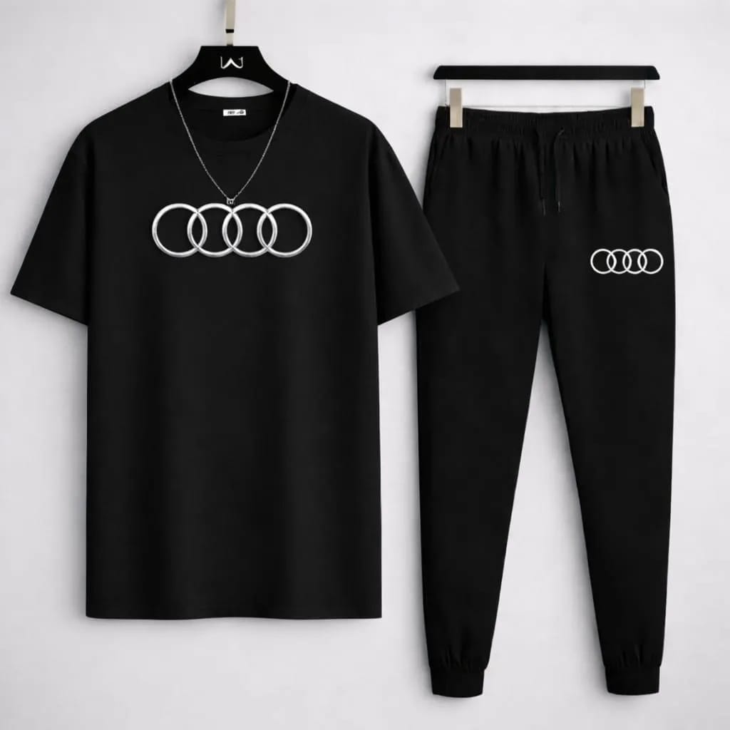 Audi Logo Track Suit Black Slim Fit 2-Piece Set for Men