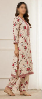 Ivory Printed Lawn 2Pcs Shirt Trouser Set Large
