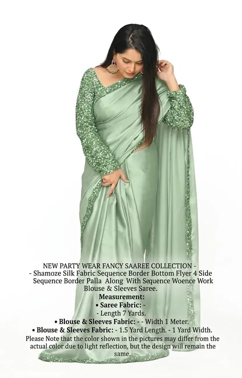 Green Sequins Embroidered Shamoz Silk Saree with Blouse