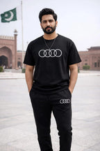 Audi Logo Track Suit Black Slim Fit 2-Piece Set for Men