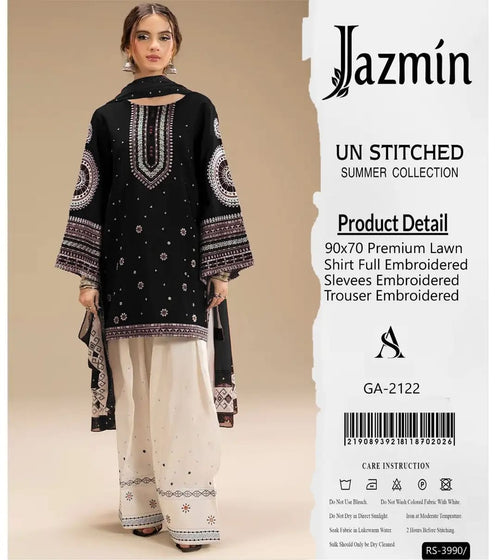 3 Pcs Women's Unstitched Embroidered Suit