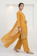 Golden Embroidered 3-Piece Cotton Lawn Suit for Women