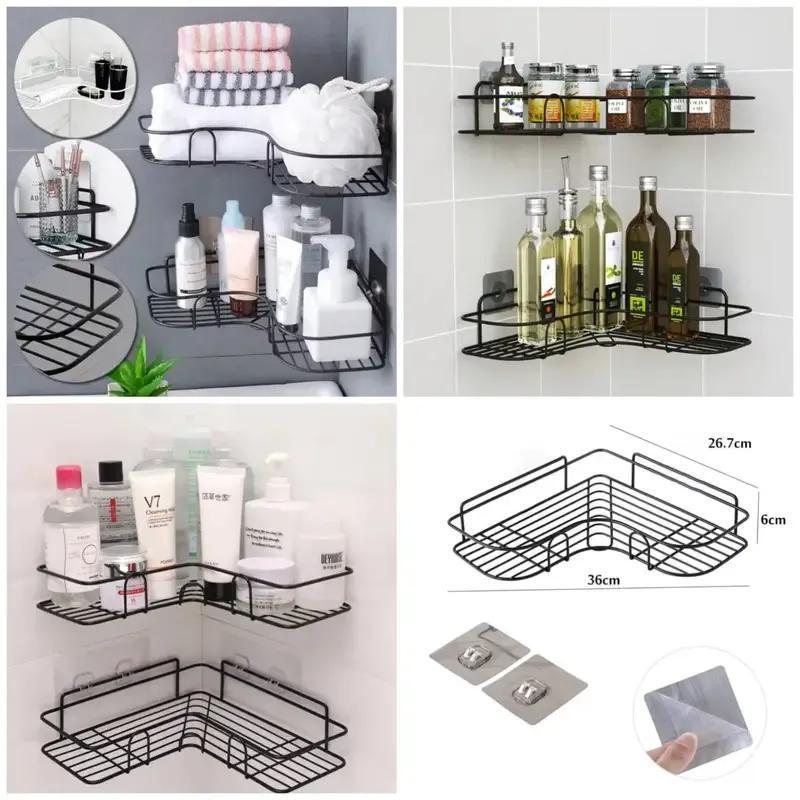 Stainless Steel Corner Bathroom Shelf Black