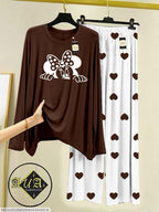 Women Minnie Mouse Printed Night Suit Brown 2 Pcs