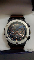 Men's Chronograph Watch Brown Leather Strap Stainless Steel