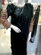Black Chiffon 3-Piece Saree Set for Eid &amp; Weddings
