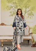 Girls Arabic Lawn Printed Kurta Shalwar Suit Black Grey Floral 3Pc
