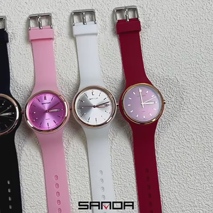 Sanda White Quartz Watch with Double Calendar & Waterproof