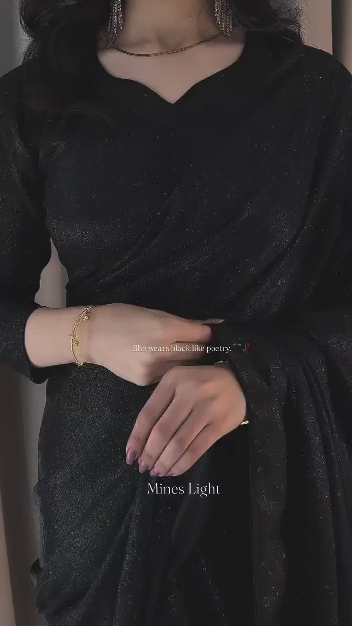 Black Glitter Saree with Long Sleeves &amp; Floor Length