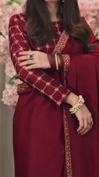 Maroon Shamoz Silk Saree Set for Women
